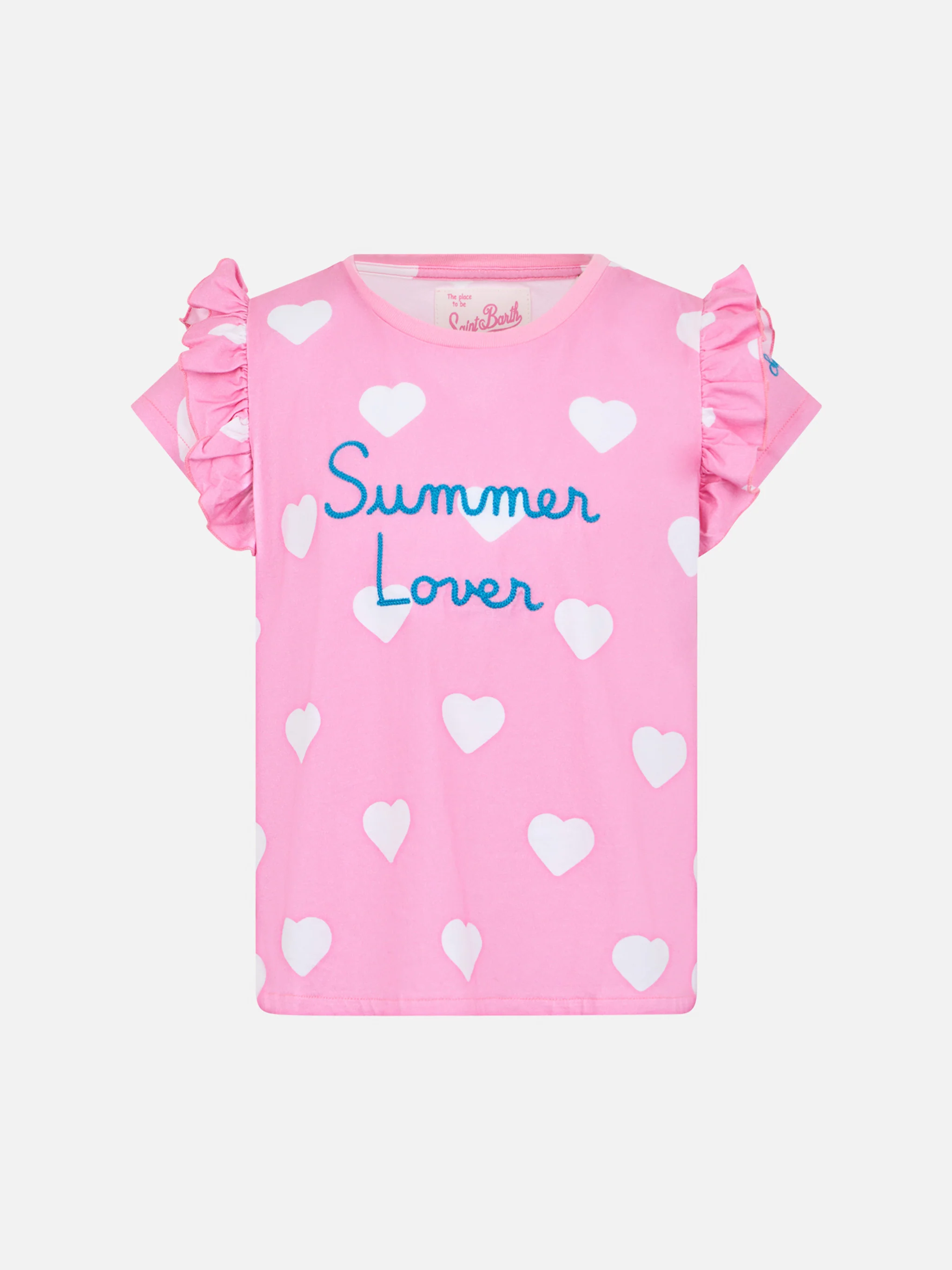 Katoenen T-shirt voor meisjes met ruches en borduurwerk.