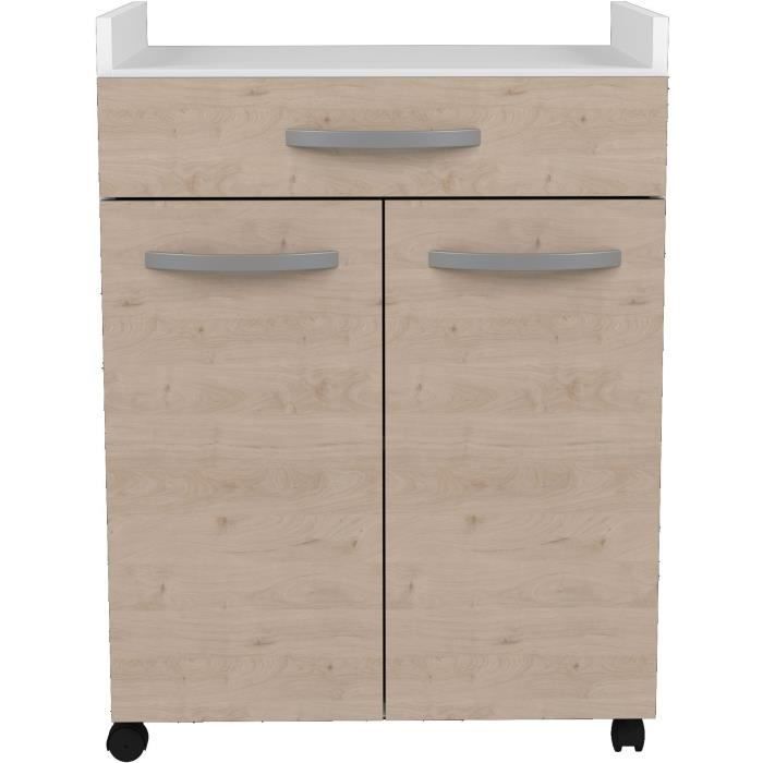 Carrito de servicio OSLO, 60 cm - 1 cajón y 1 puerta - Ancho 60 x Profundidad 44 x Alto 81 cm - Acabado en roble