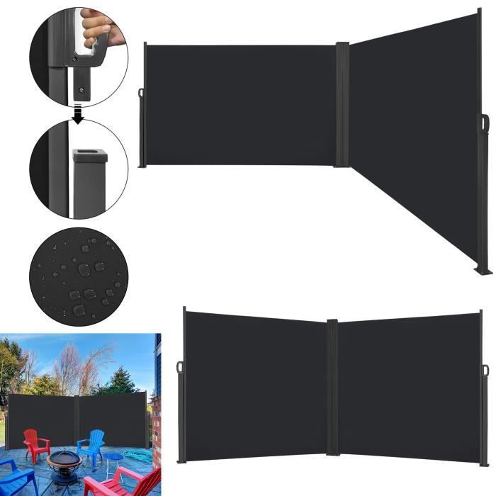 LILIIN Double Side Awning Retractable Privacy Screen Polyester Aluminum Post for Garden Terrace, 180x600cm, Dark Grey
