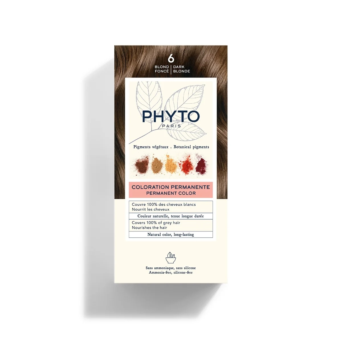 PHYTO Phytocolor 6 Tinte permanente rubio oscuro sin amoníaco 100% cobertura de canas