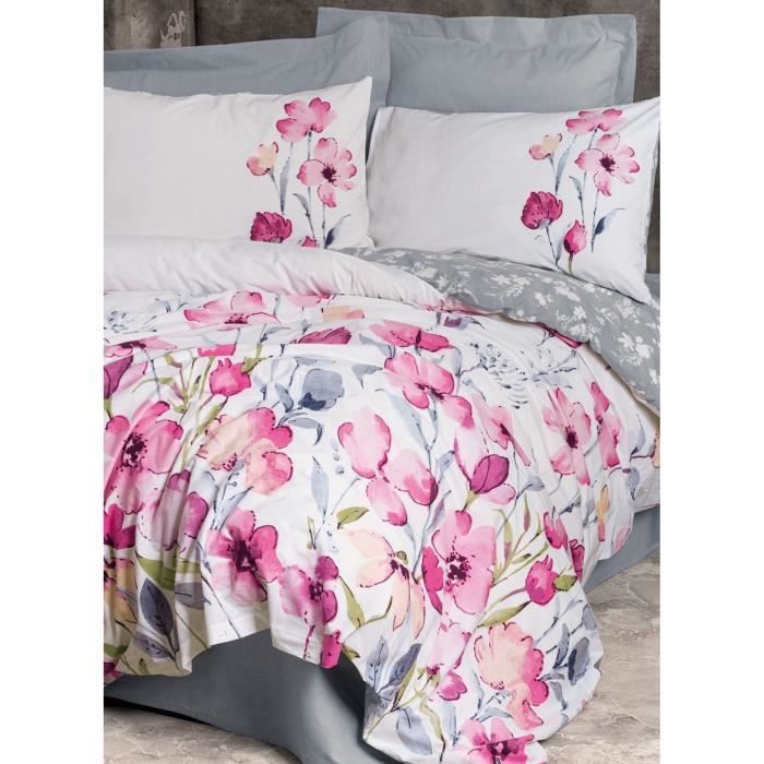 Beddenset - 1 dekbedovertrek 220 x 240 cm + 2 kussenslopen 60 x 60 cm - 100% versterkt katoen - Grijs