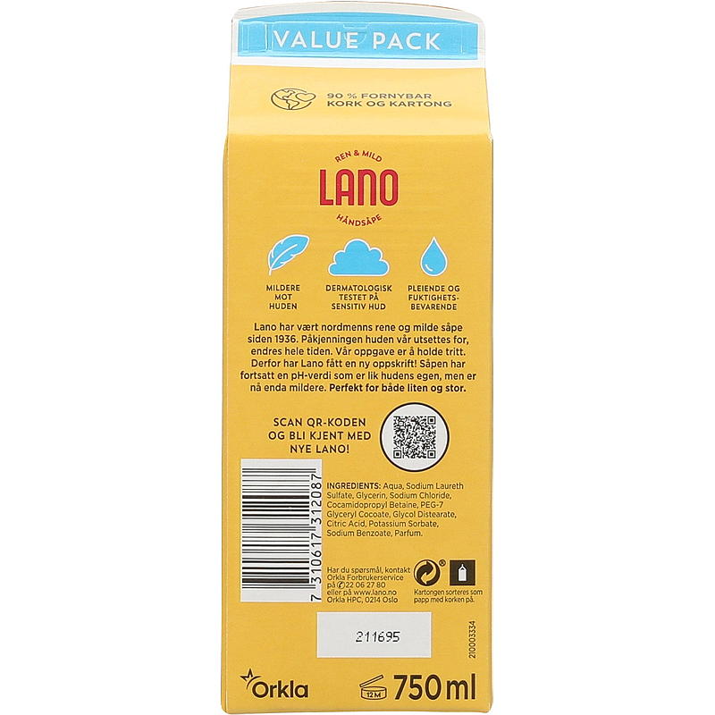Lano håndsåpe 750 ml refill Lano