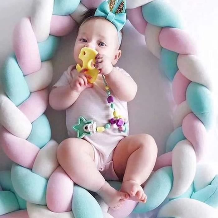Lit Lit Pare- Chocs, 3 Brins Tresses Torsadées, Longues Bandes Tissées, Oreillers Boule Noués, Infantile Lit Rails Anti Collision