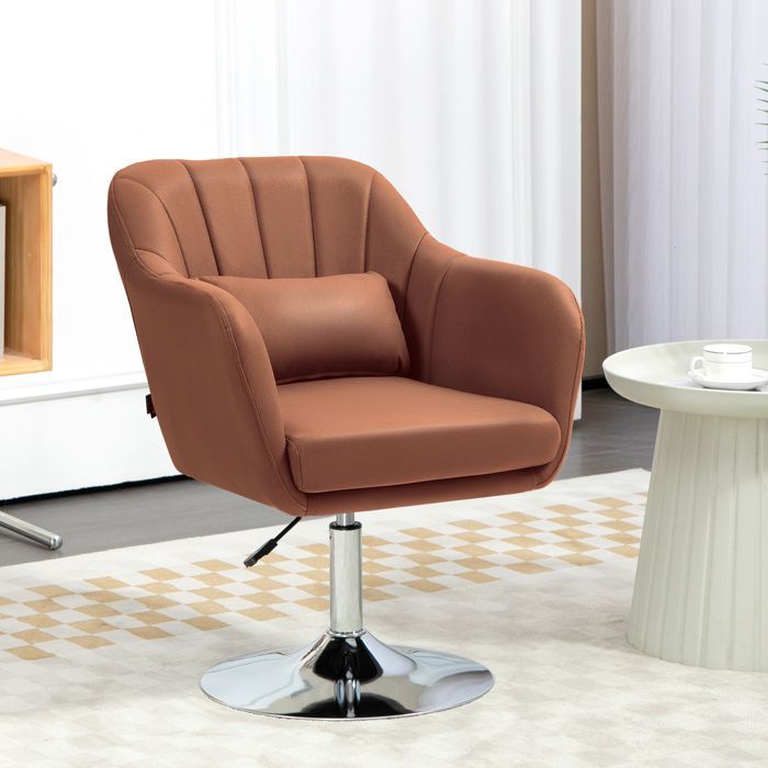 Lounge chair - HOMCOM - lumbar cushions, height adjustable, 360° swivel, metal base - brown