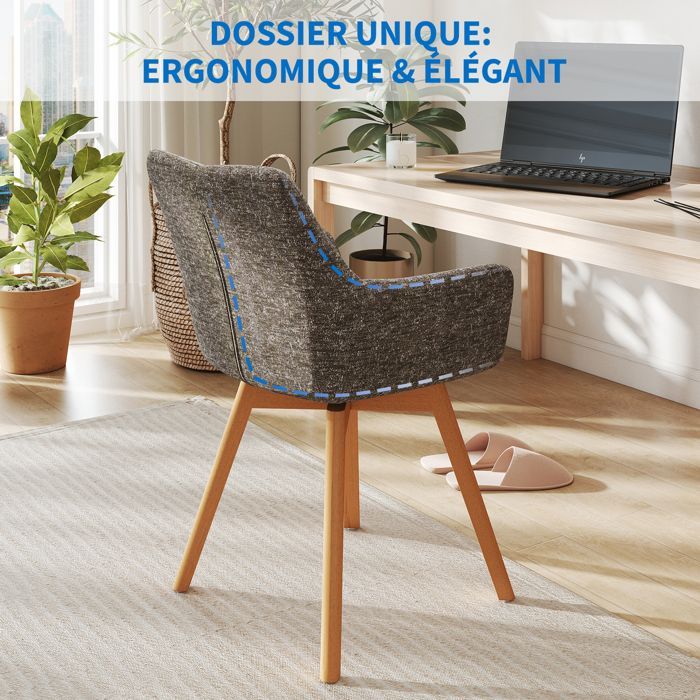WAFTING Lot de 6 Chaises de Salle à Manger Pivotantes 360°, Accoudoirs et Pieds Bois, Dossier Haut avec Coussin en Molleton.Marron.