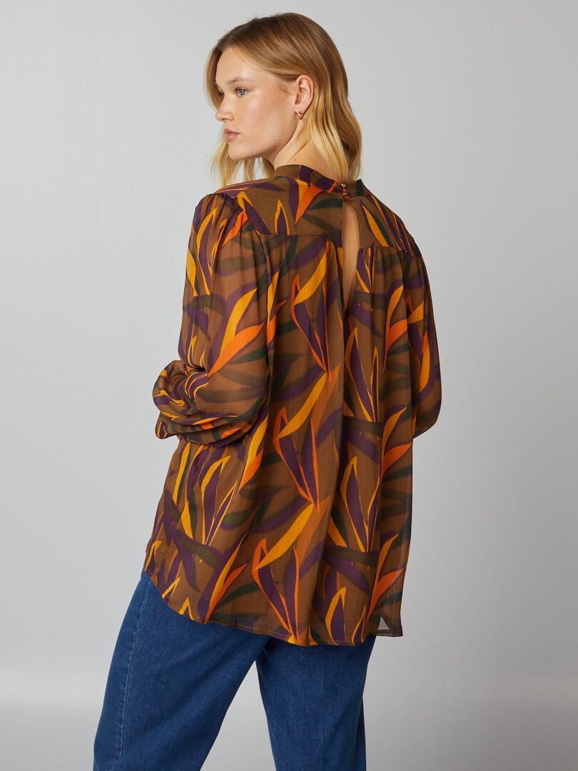Blusa de crepé estampada - MARRÓN