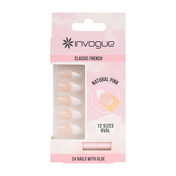 Unghii ovale franceze roz Invogue - Pachet de 28