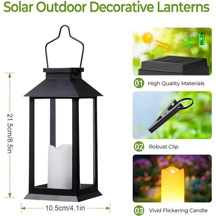 Outdoor solar lanterns, set of 2, hanging and waterproof garden lanterns.