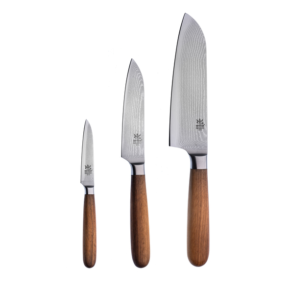 Damast-Messer, Nussbaumgriff, Set 3
