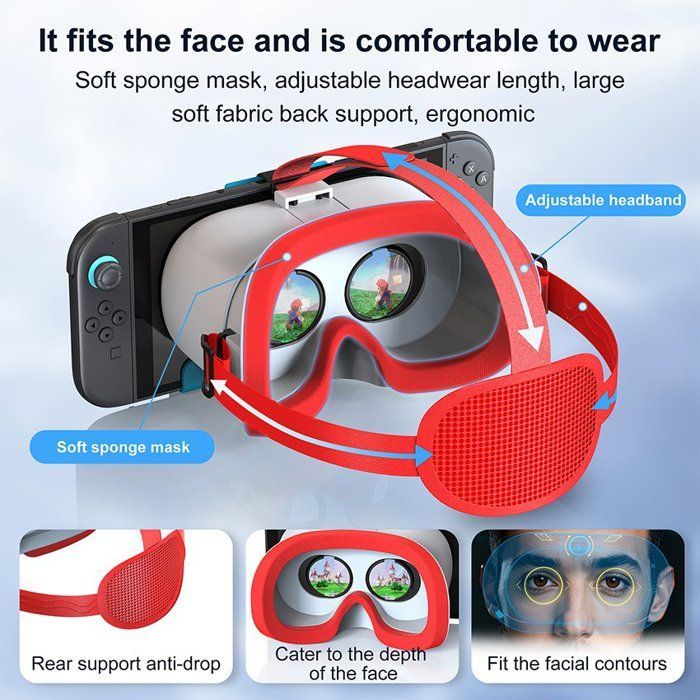 Óculos de Realidade Virtual para Nintendo Switch 2 - Confortável e Ajustável - Compatível com Óculos de Grau - HD 3D - Preto