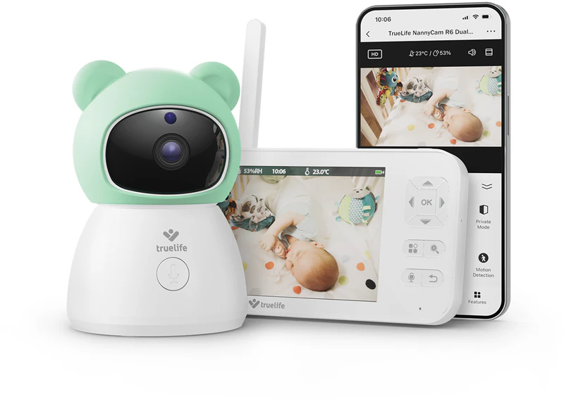 Câmera de vídeo digital inteligente dupla TrueLife NannyCam R6 para bebês