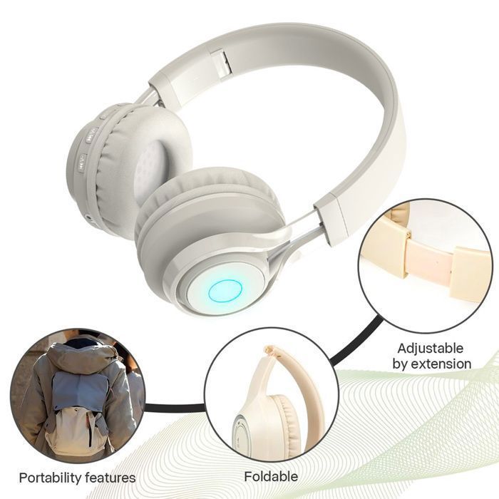 Auriculares infantiles - OKUMGGYJ - Bluetooth 5.0 - LED - 10 horas de autonomía - Limitador de volumen