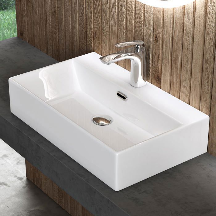 Lavabo de encimera blanco doporro, lavabo rectangular de cerámica para baño, Brüssel206, 60x36x13cm