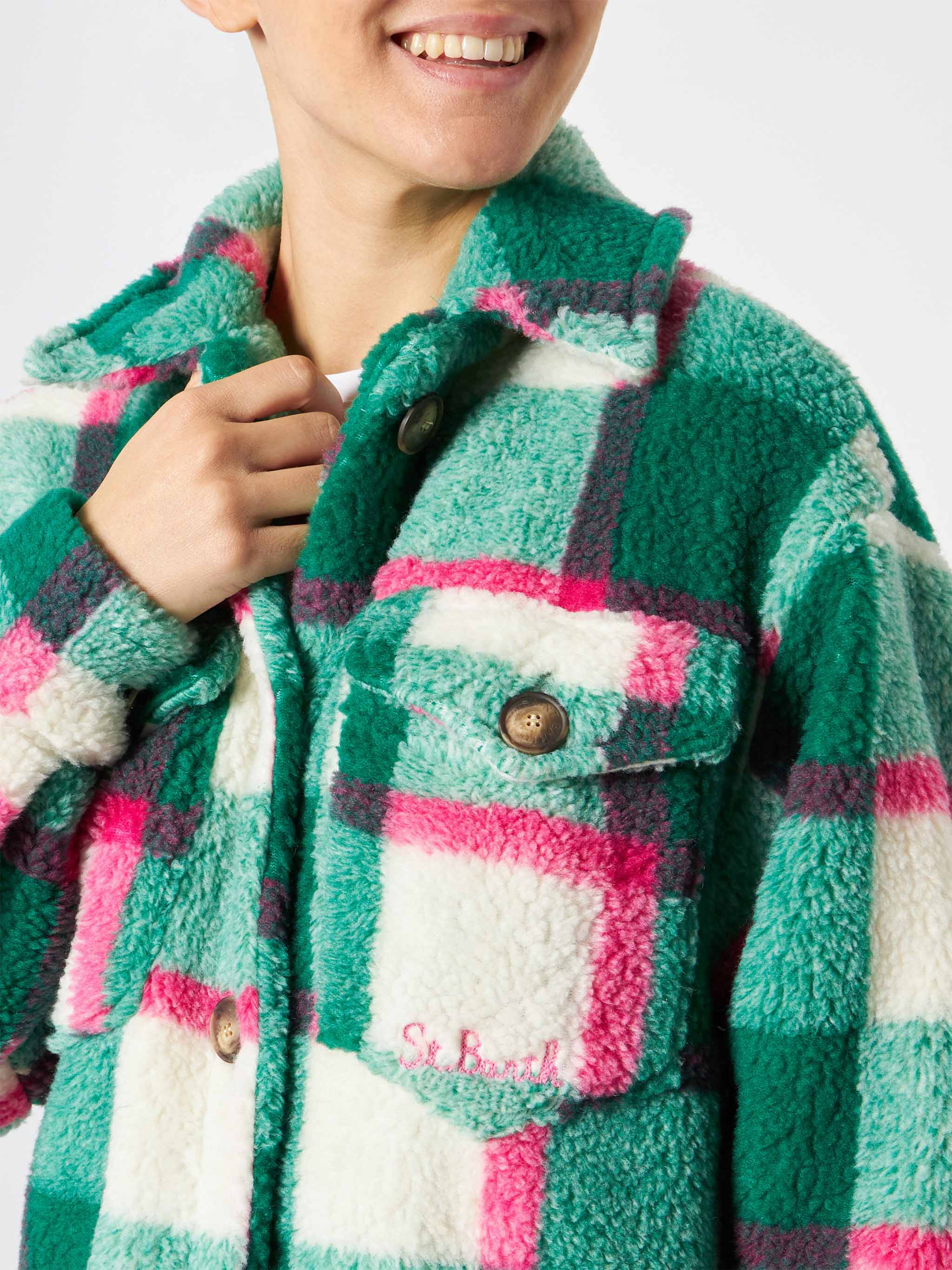 Surchemise sherpa à carreaux pour femme