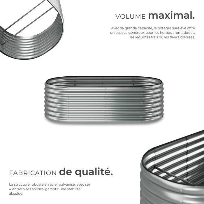 Jardinière - TECTAKE - Carré potager FLORMMA 200x100x60cm en acier galvanisé capacité 942 L résistant aux intempéries