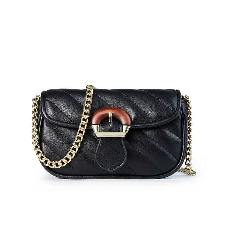 Sac à bandoulière en cuir véritable pour femme, style minoritaire, tendance, avec rabat et chaîne dorée.