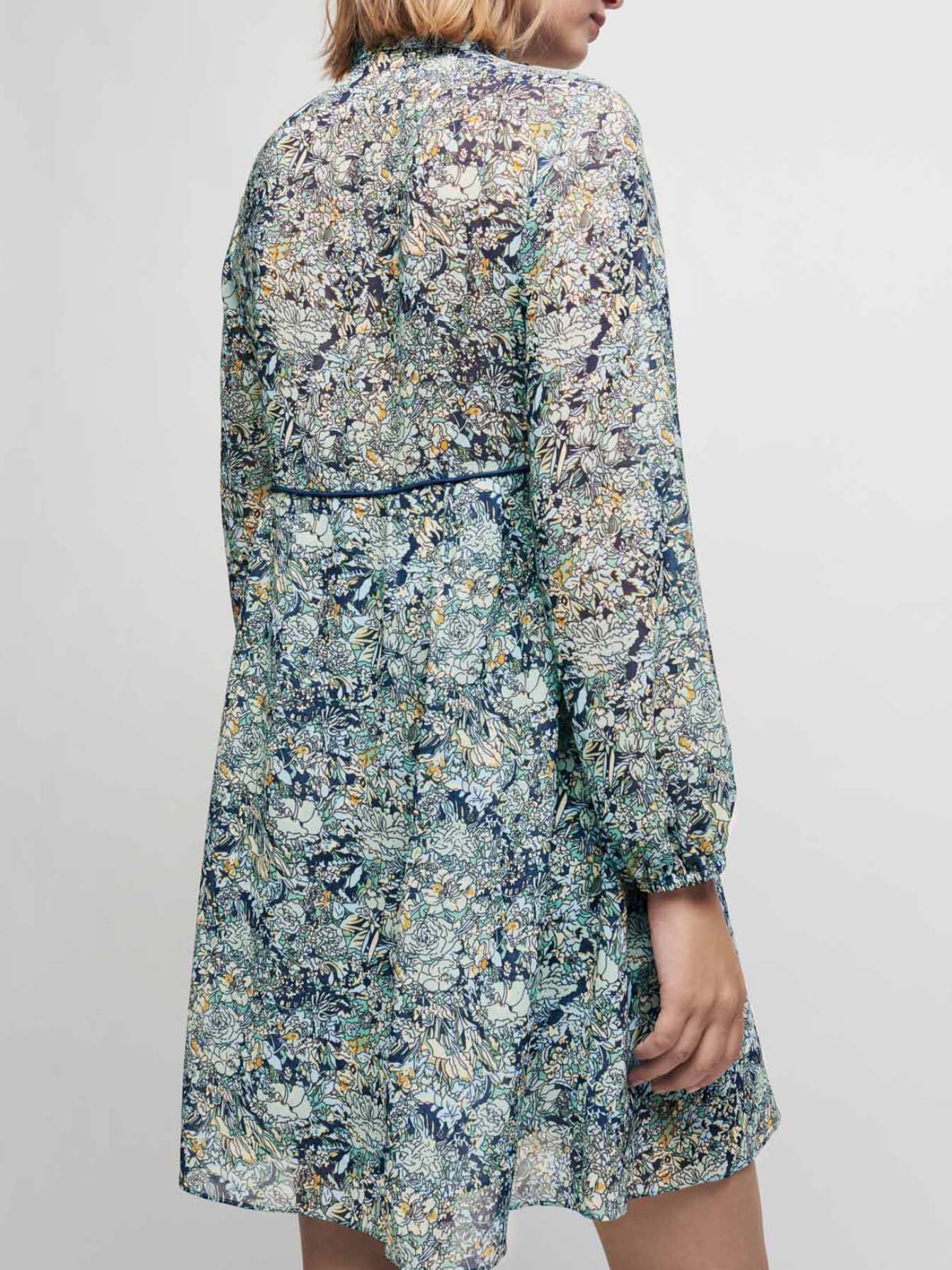 Bedrukte mousseline jurk - Bouquet Celadon