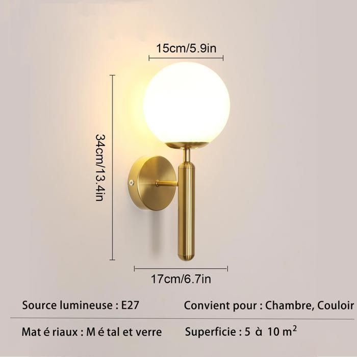 DORLINK Gold Wall Light - Modern Design in Glass and Metal - E27 60W - Bulb Not Included - For Bedroom, Hallway, Staircase