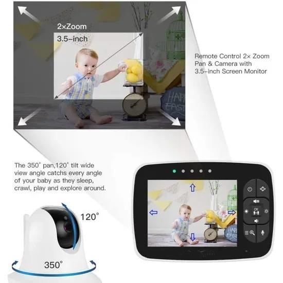 Kabelloses Babyphone mit 360°-Drehung, Fernsteuerung für Schwenken/Zoomen, 1080p-Kamera und 3,5-Zoll-Farb-LCD-Display