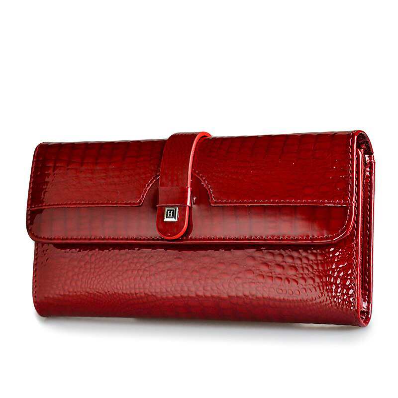 portafoglio lungo da donna in vera pelle portafogli in pelle rossa con motivo alligatore portafoglio in pelle bovina a tre ante pochette di grande capacità portafoglio di lusso