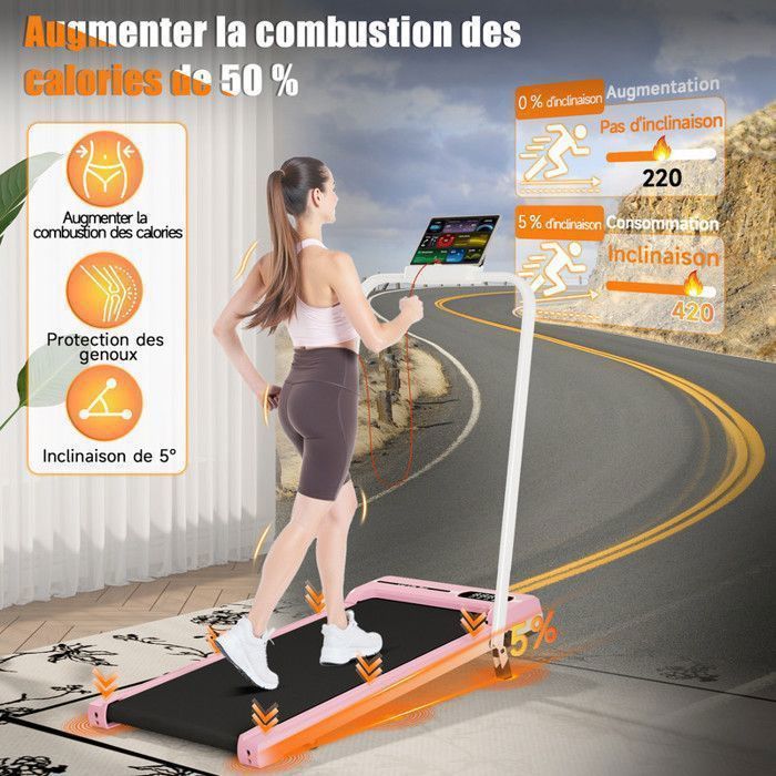 Tapis roulant pieghevole 3 in 1 con inclinazione del 5% - Tapis roulant elettrico - Velocità di camminata 1-8 km/h - Motore da 2,5 HP - con telecomando