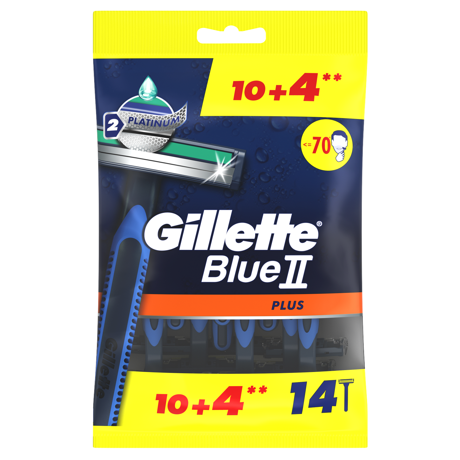 Maquinillas de afeitar Gillette para hombre, 10+4 unidades, Azul II Plus