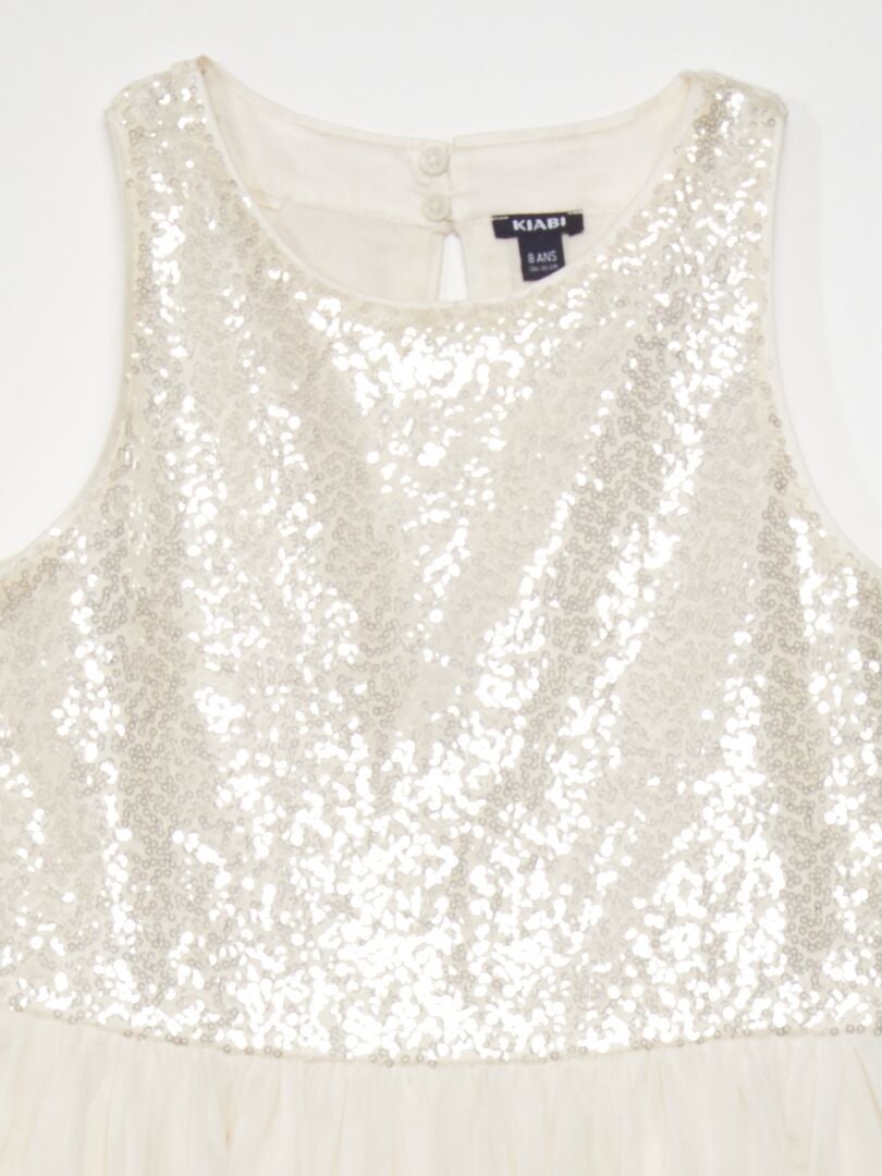 Mouwloze jurk van pailletten en tule - BEIGE