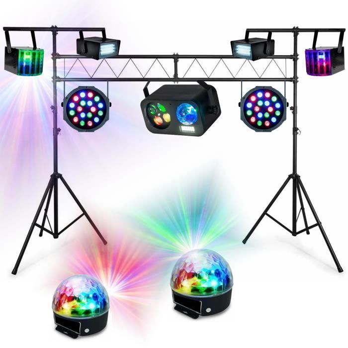 9 JEUX DE LUMIERES PUISSANTS LED GOBO STROBO  + 1 PORTIQUE EN ACIER DE 3M PA DJ LED SONO LIGHT