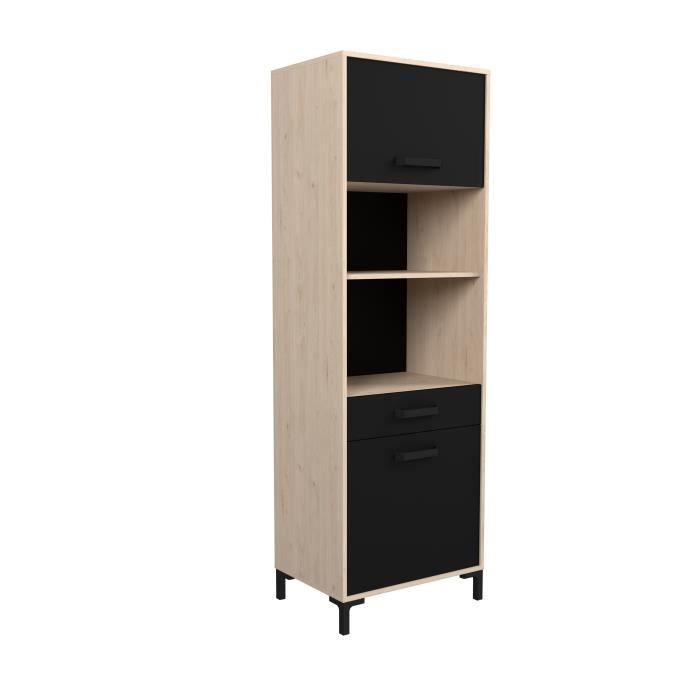 Aparador de cocina FACTORY de 60 cm - 2 puertas - Ancho 60 x Profundidad 43 x Alto 185 cm - Roble y negro - EKIPA