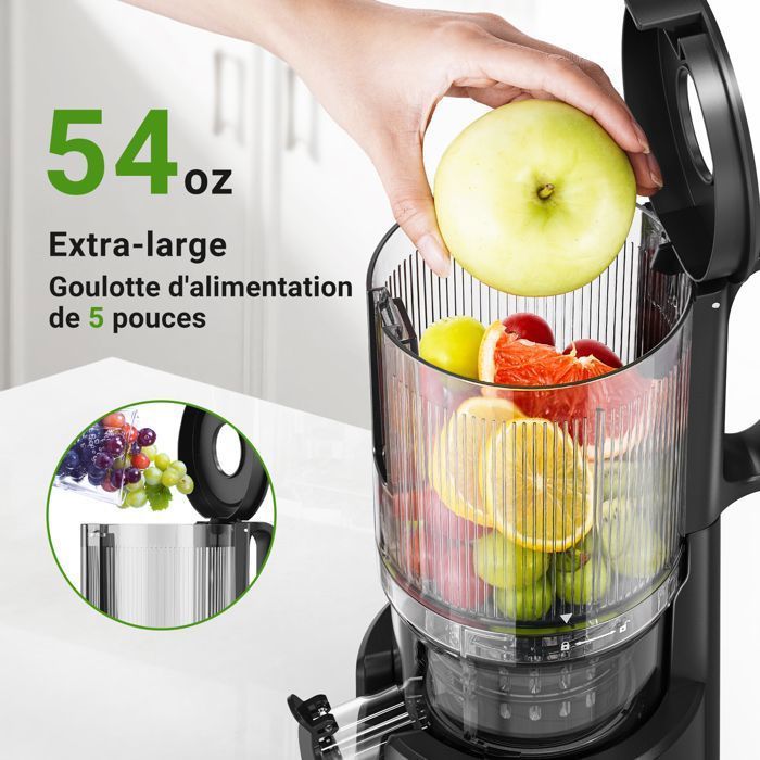 Extrator de suco AOBOSI 126mm, máquina de suco de frutas, extrator de frutas inteiras, prensagem a frio, fácil de instalar, 200W, preto