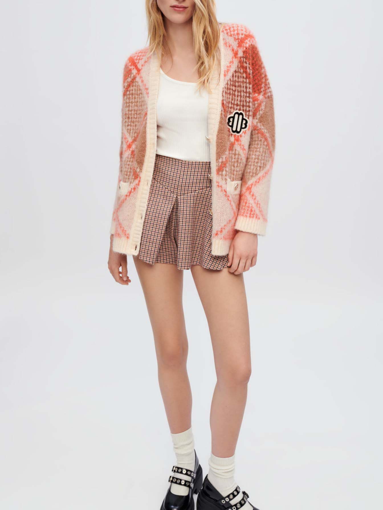 Zacht ruitvormig jacquard vest - Oranje