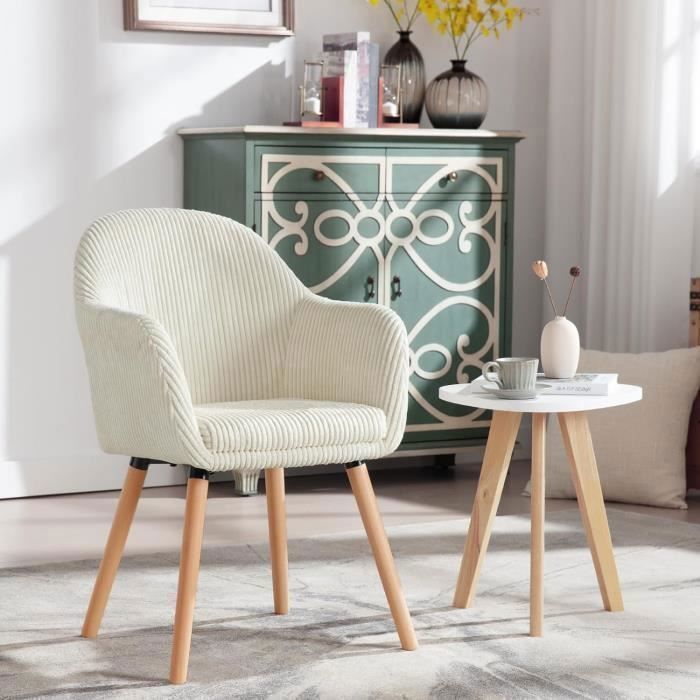 WOLTU Chaise de Salle à Manger Lot de 2, Chaise de Cuisine Ergonomique en Velours Côtelé, Pieds en Bois Massif, Beige W0ATT0207-2