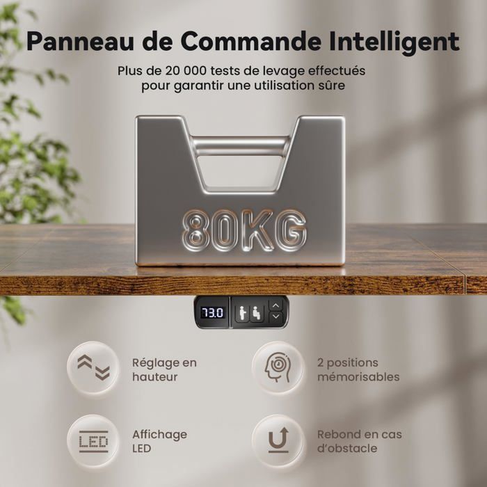 HLONONE Bureau Électrique Debout et Assis, 160 x 80 cm, avec Prise de Courant Intégrée, 2 Tiroirs Amovibles, Port USB-C, Marron