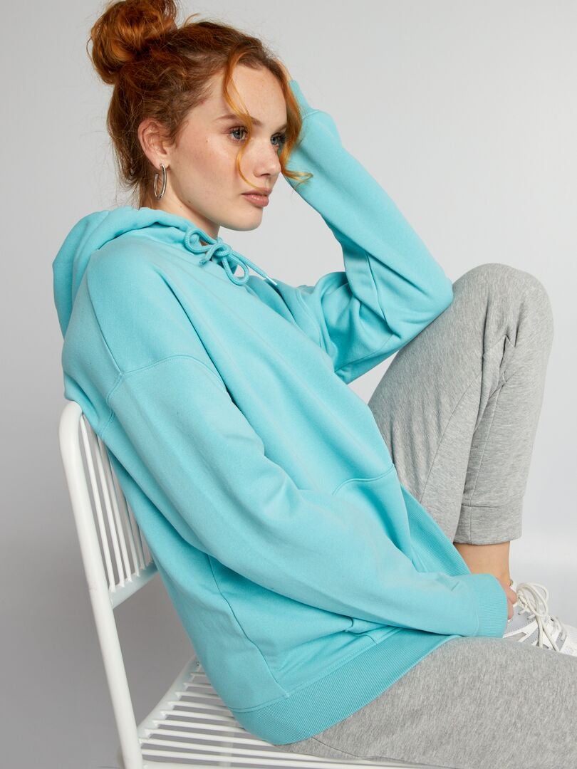 Effen fleece hoodie - BLAUW
