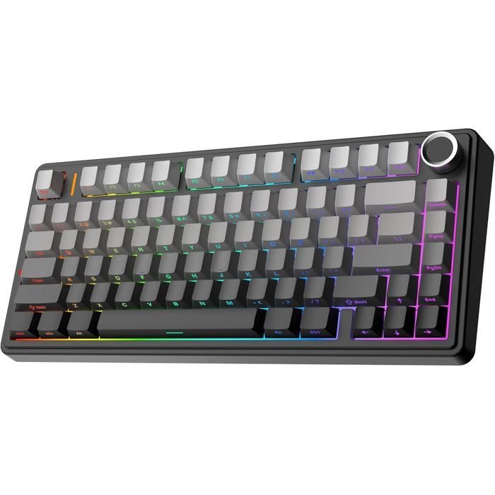Clavier Gaming Mécanique Sans Fil Aula F75 75% - 3 Modes, Structure Gasket, Switch Interchangeable, Bouton RGB-Noir Écueil