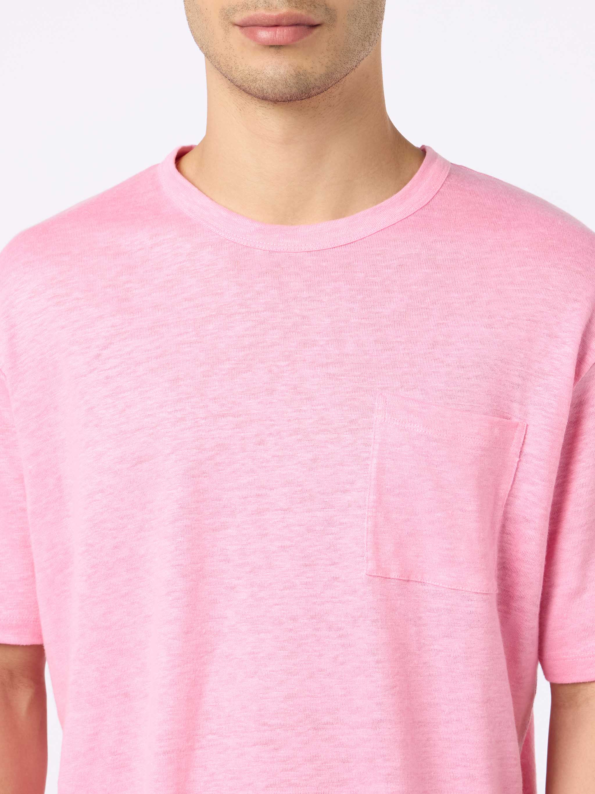 Ecstasea heren T-shirt van roze linnen jersey met zakje