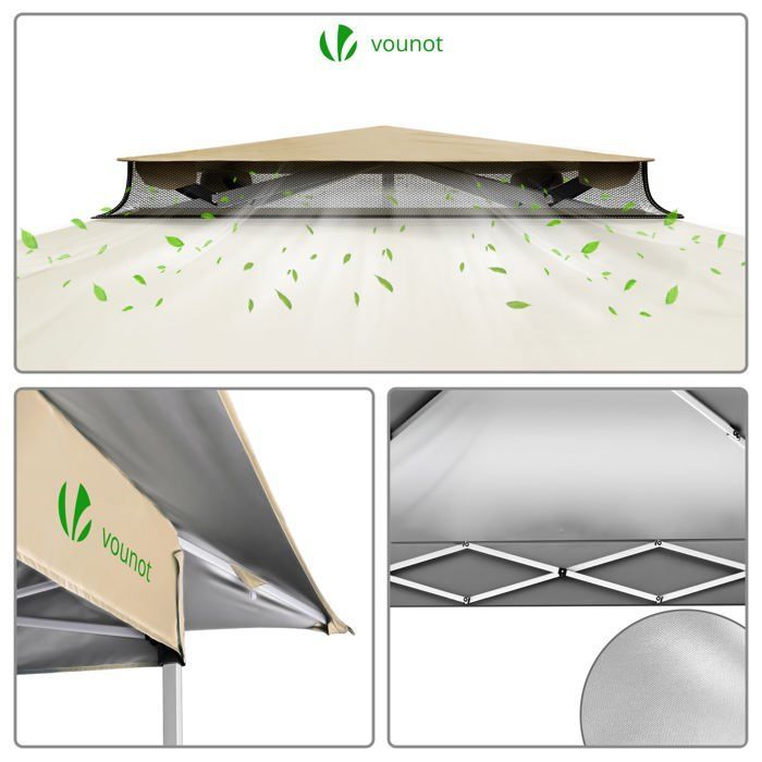 Cenador de jardín plegable VOUNOT® de 3,6 x 3,6 m con fácil montaje y mosquitera, color beige.