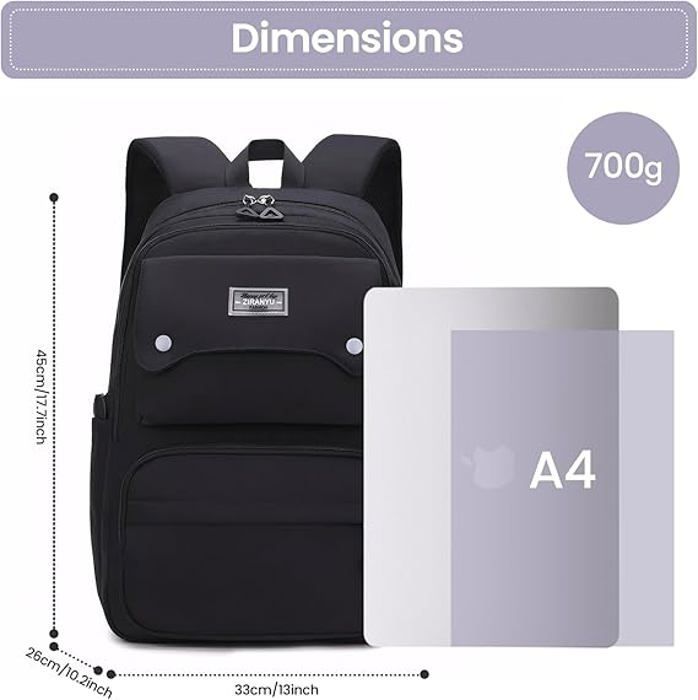 Girls' Primary School Bag, Fashionable School Bag for Boys and Girls Ages 8-16, Multi-Pocket School Bag for Teenagers, College Backpack