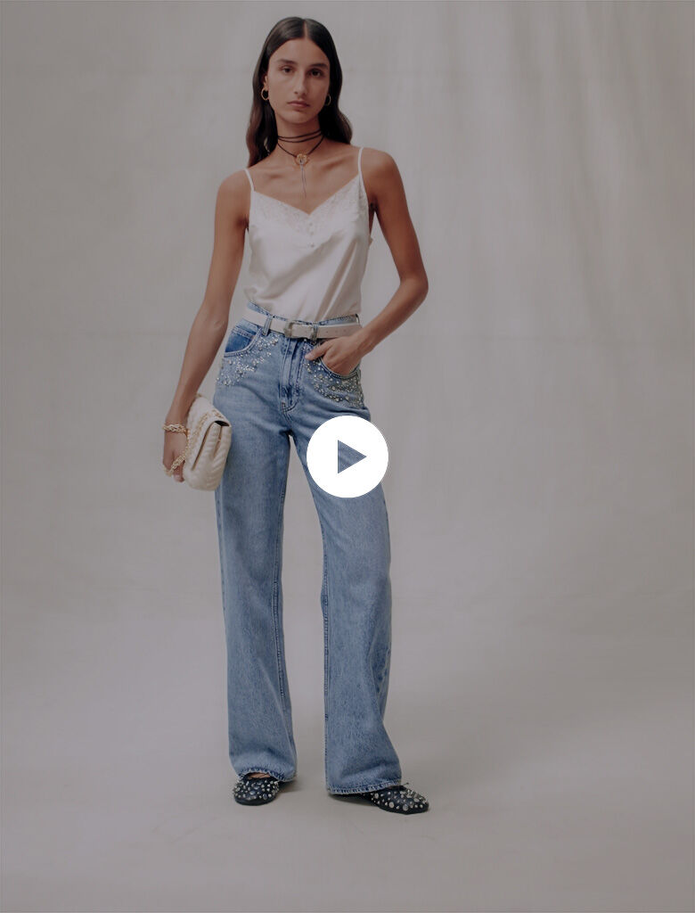 Rechte jeans met strasssteentjes - Blauw