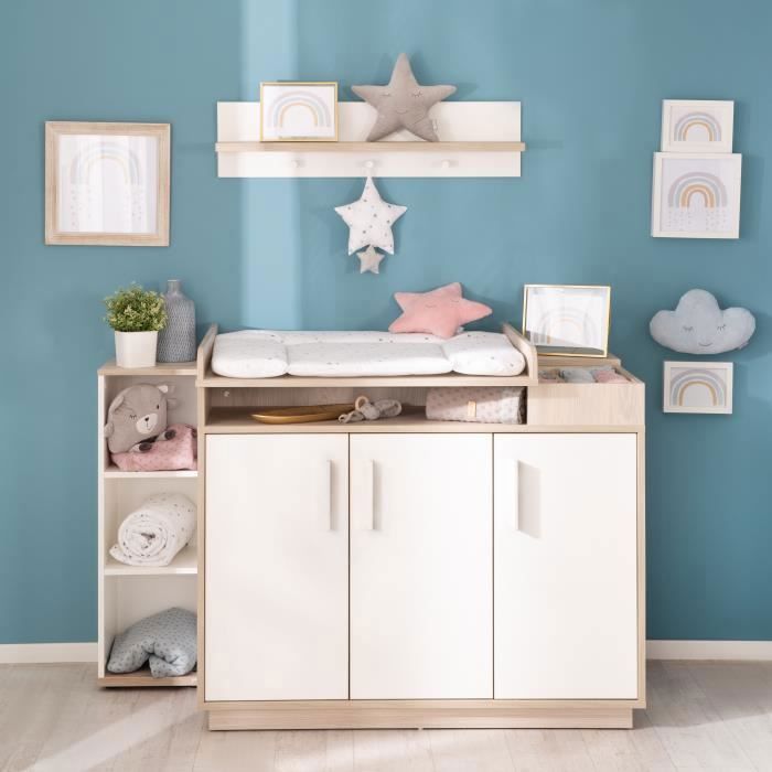 Commode à Langer ROBA Olaf - 3 Portes - Compartiment Ouvert - Blanc / Effet Bois