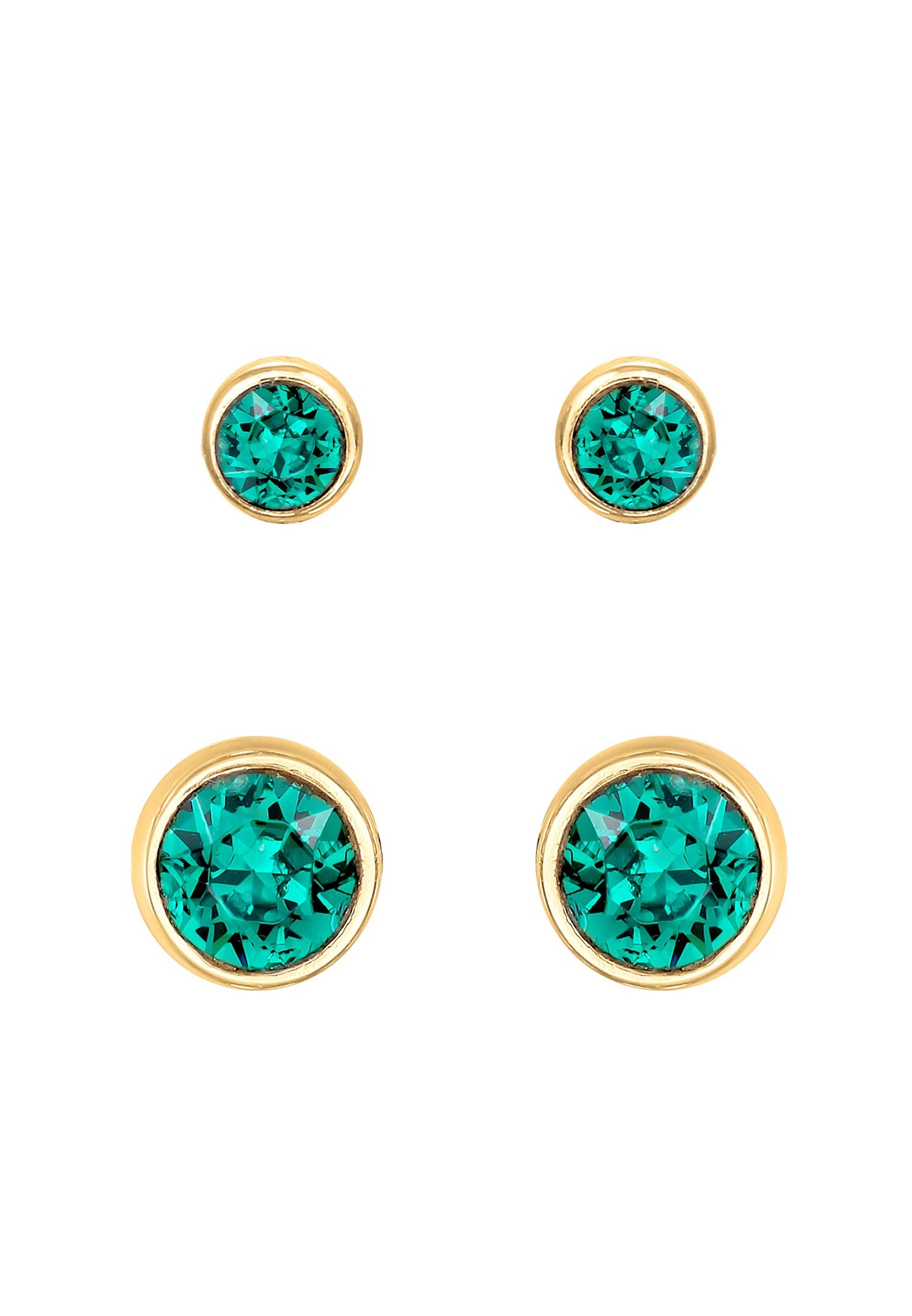 Elli Femmes Clous d'oreilles Set Rond avec cristaux Vert en argent sterling 925 plaqué or