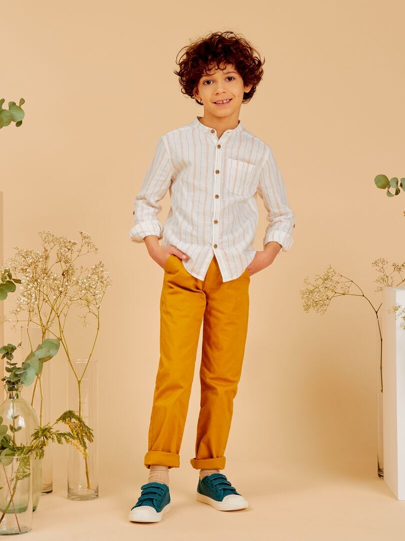 Camisa de linho com gola mandarim - BRANCA