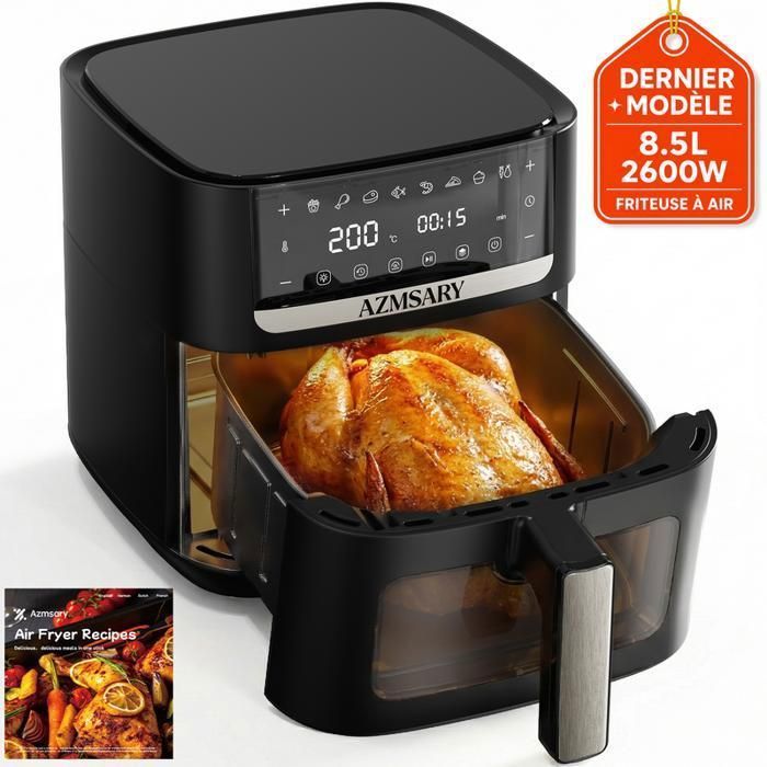 Friteuse sans huile - AZMSARY - 8.5 L - 2600 W - Écran tactile LED - 2 nouvelles fonctionnalités utiles