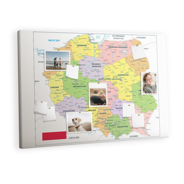 Tablica korkowa z nadrukiem do sypialni   pinezki Mapa
