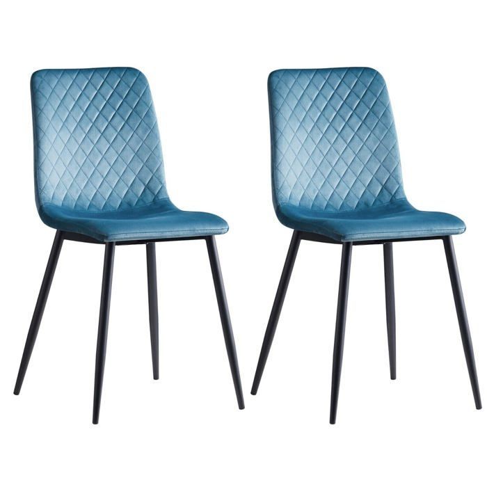 mcc direct Lexi Lot de 4 chaises de salle à manger design en velours avec pieds en métal Bleu clair
