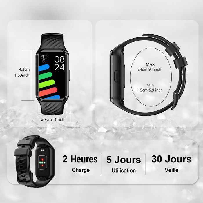 Blackview Montre Connectée Femme Homme avec Fréquence Cardiaque Sommeil Fitness Tracker 24 Modes Sportifs 2 Bracelets -Android iOS