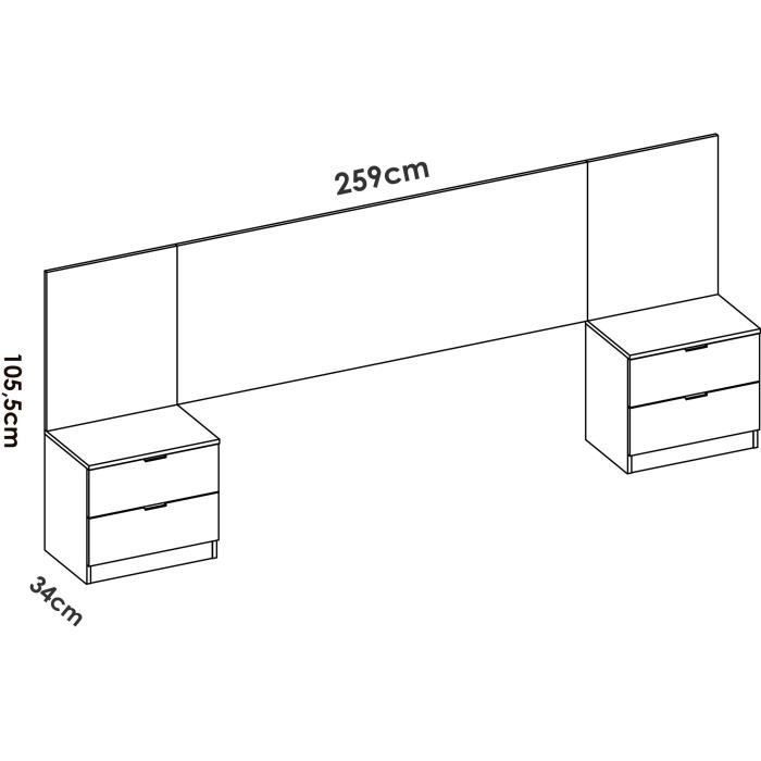 Tête de lit avec chevets intégrés - LOMA - Blanc / Bois - 258,6 x 34,2 x 106 cm