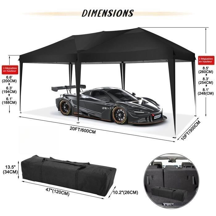 Tonnelle Pliante 3x6 m, Tonnelle de Jardin Imperméable avec 6 côtés, Barnum Professionnel Chapiteau Pliable pour Reception, Noir