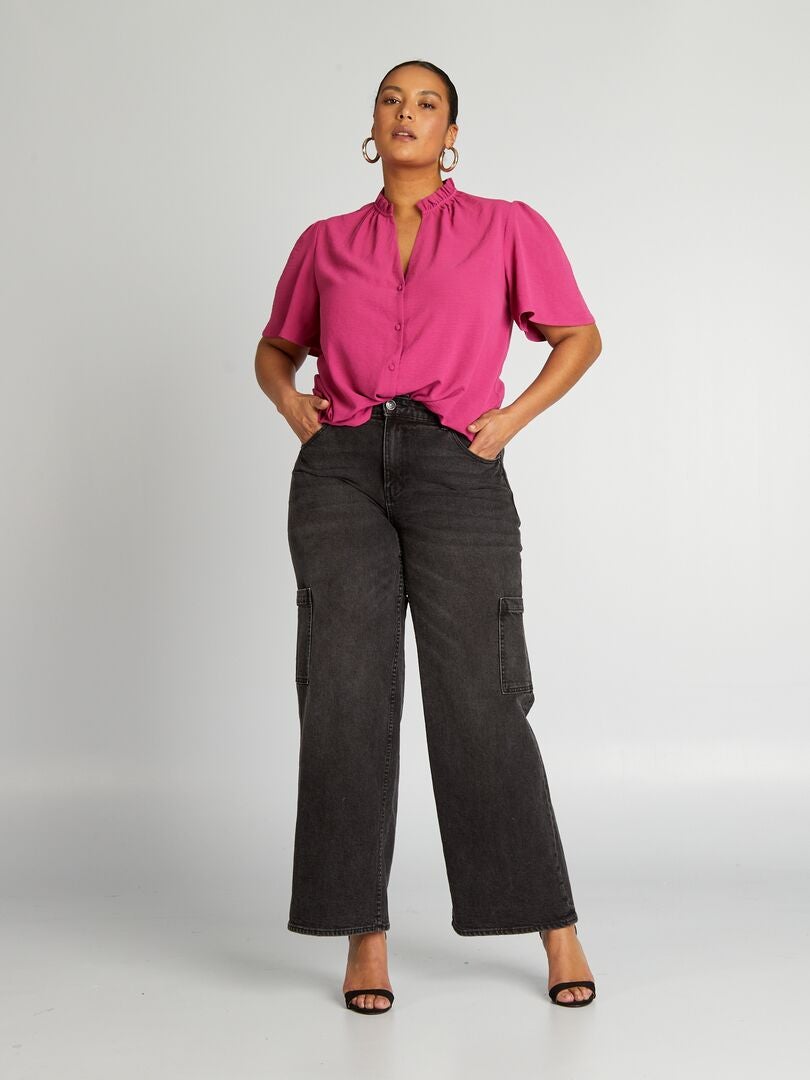 Zachte blouse met ruches - ROZE