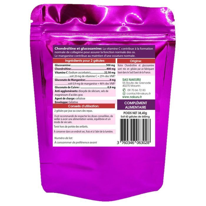 NAKURU | Condroitina + Glucosamina | 60 Cápsulas | Gama Power | Hecho en Francia | 